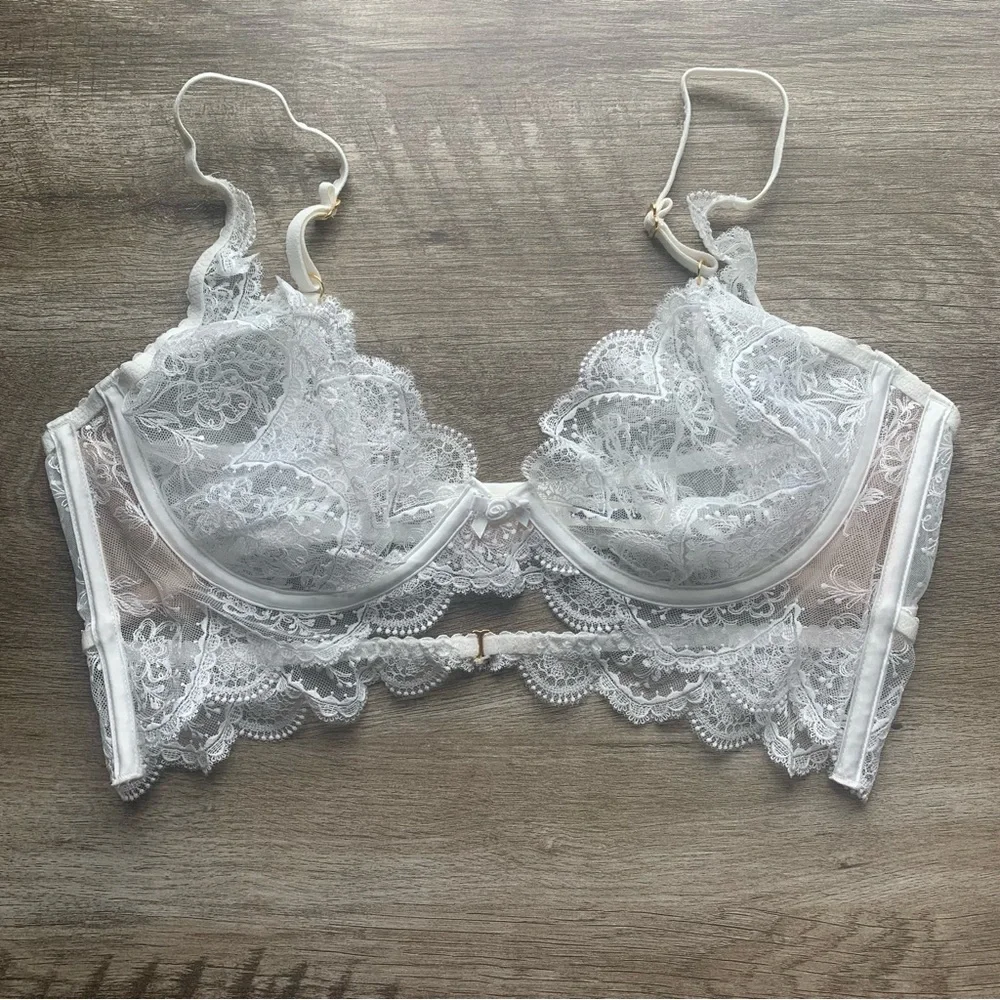 For Love & Lemons Bridal Collection Underwired Floral Lace Sheer Longline Bra - Picture 14 of 14